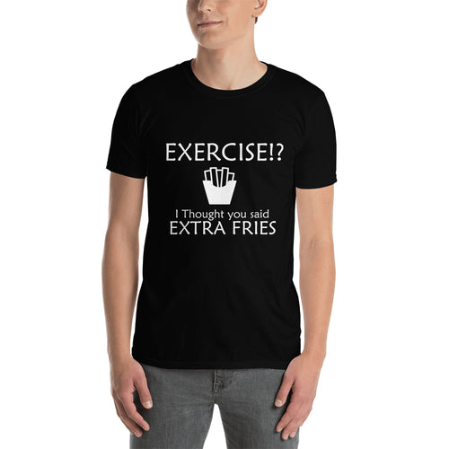 Funny Food T shirt Extra Fries T shirt Cotton Black Short-sleeve T shirt for men