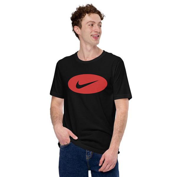 Black nike shirt shop with red swoosh