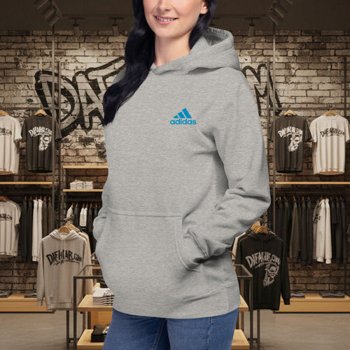 Adidas Blue Logo Small Pullover Hoodie for Men and Women