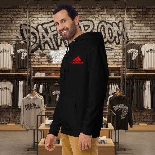 Adidas Red Logo Small  Flees Hoodie for Men and Women