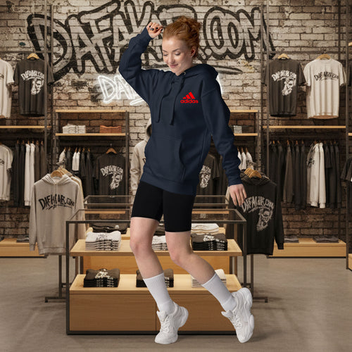 Adidas Red Logo Small  Flees Hoodie for Men and Women