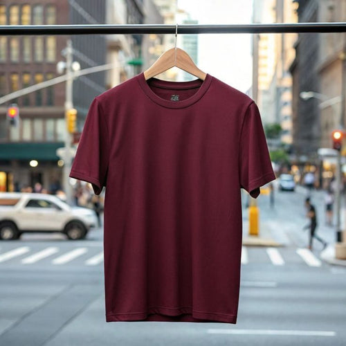 Maroon Round neck Cotton T shirt for Women