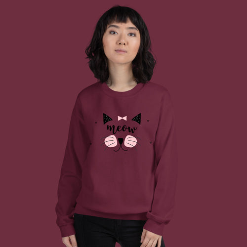 Meow Funny Cat Pullover Sweatshirt for Men and Women