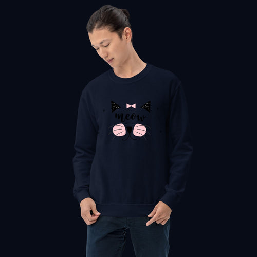 Meow Funny Cat Pullover Sweatshirt for Men and Women