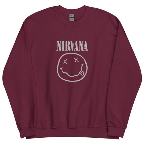 Nirvana Smiley Face in Grey Color Printed Sweatshirt for Men and Women