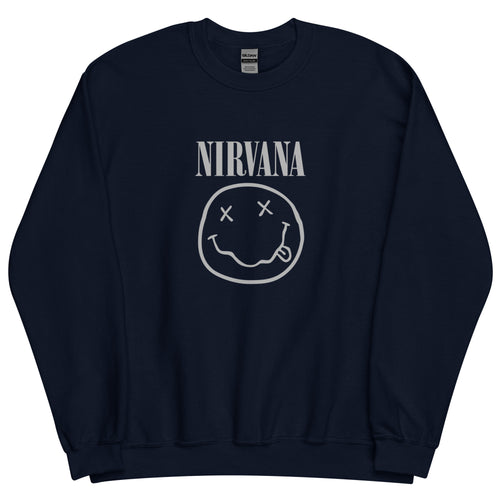 Nirvana Smiley Face in Grey Color Printed Sweatshirt for Men and Women