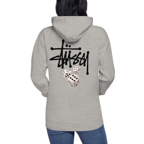 Front and Back Stussy White Dice printed Hoodie in Black Navy and Grey for Man and Women