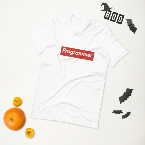 Programer Printed in red and white t shirt