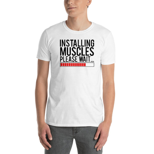 Installing Muscles T shirt Fitness T shirt Body Building T shirt White Short-Sleeve Cotton T shirt for men