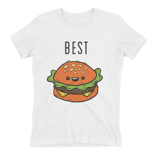 Best Friends Twining T shirt BFF T shirt Burger Fries T shirt White Cotton T shirt for women