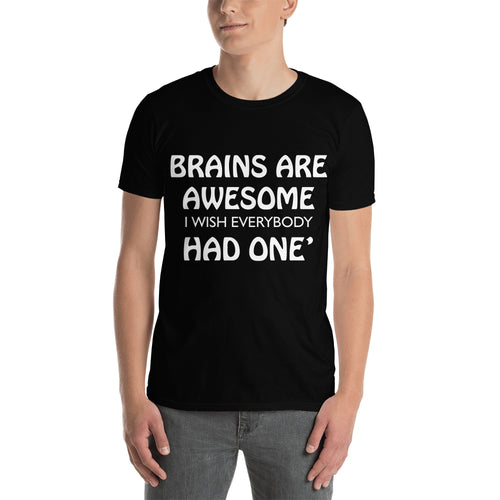 Funny T shirt Brains are awesome t shirt Black Cotton short sleeve Funny Humor t shirt for men