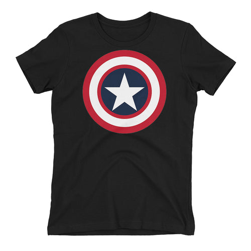 SuperHero T shirt Captain America Shield T shirt Short-Sleeve Black Cotton T shirt for women