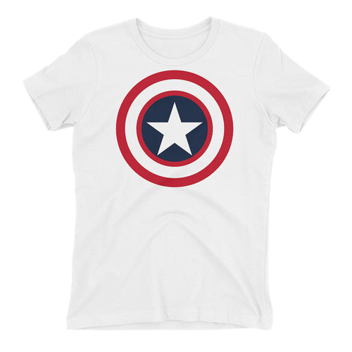 Captain America Shield T shirt SuperHero T shirt Short-Sleeve White Cotton T shirt for women