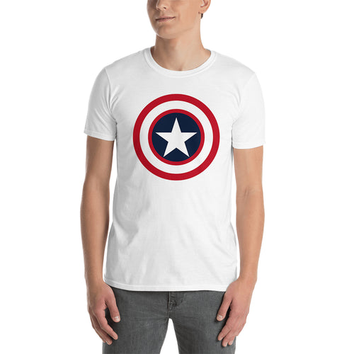 Captain America Shield T shirt SuperHero T shirt Short-Sleeve White Cotton T shirt for men