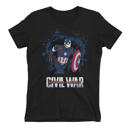 Captain America Vector T shirt SuperHero T shirt Black Short-Sleeve Cotton T shirt for women