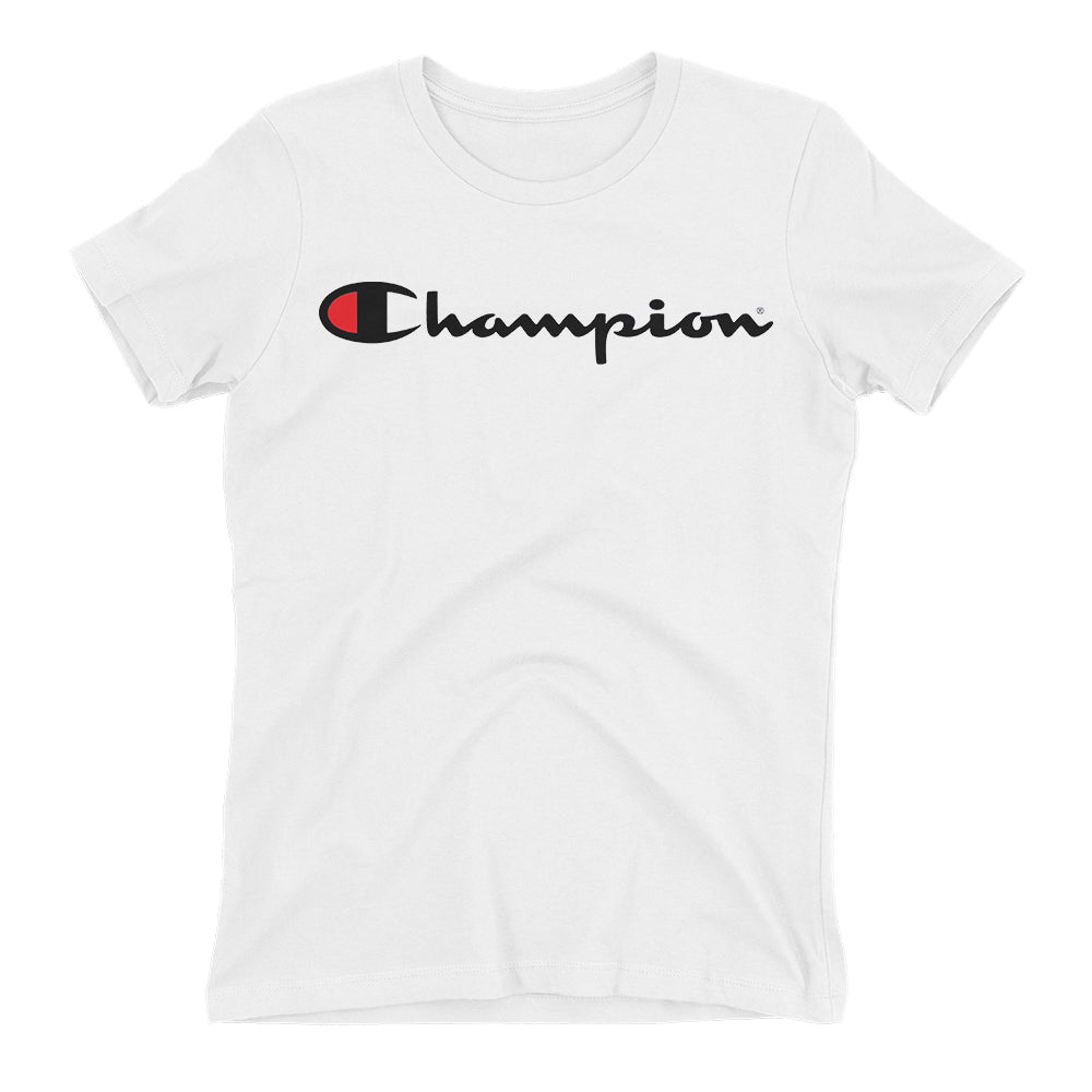 het internet kijken Uitgestorven Champion Logo T shirt Champion Brand Logo T shirt White Short-Sleeve T shirt  for women – Dafakar.com