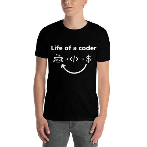 Coding t shirt Life of a coder t shirt Black Short-sleeve Cotton Coding t shirt for men