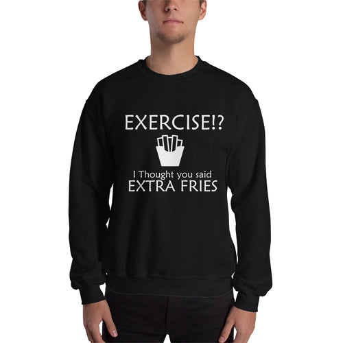Food Humor Sweatshirt Extra Fries Sweatshirt Cotton-Polyester Black Funny Food Sweatshirt for men