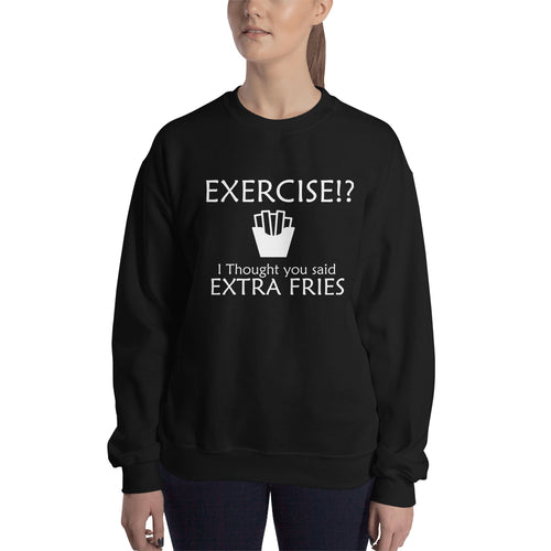 Food Humor Sweatshirt Extra Fries Sweatshirt Cotton-Polyester Black Funny Food Sweatshirt for women