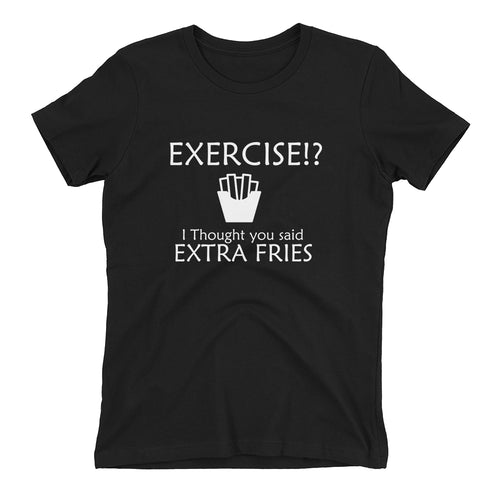 Funny Food T shirt Extra Fries T shirt Cotton Black Short-sleeve T shirt for women
