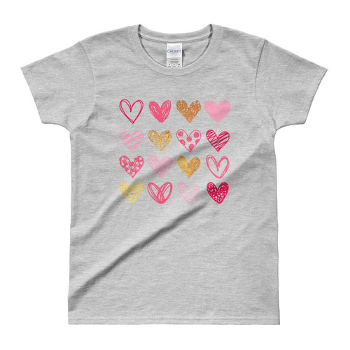 Cute Hearts T Shirt Grey Cute Shapes of Hearts T Shirt for Women - Dafakar