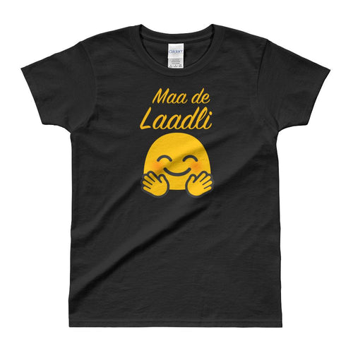 Maa Da Laadla T Shirt Black Maa Da Laadla Emoji T Shirt for Women - Dafakar