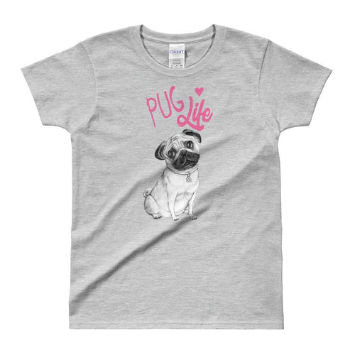 Pug Life T Shirt Grey Cute Dog Lover T Shirt Pug T Shirt for Women - Dafakar
