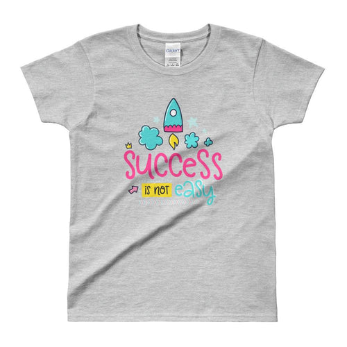 Cute Success Print Short Sleeve Round Neck Grey 100% Cotton T-Shirt for Women - Dafakar