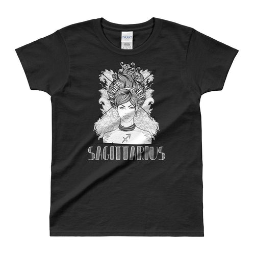 Sagittarius T Shirt Zodiac Short Sleeve Round Neck Black T-Shirt for Women - Dafakar