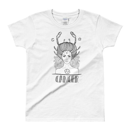 Cancer T Shirt Zodiac Short Sleeve Round Neck White Cotton T-Shirt for Women - Dafakar
