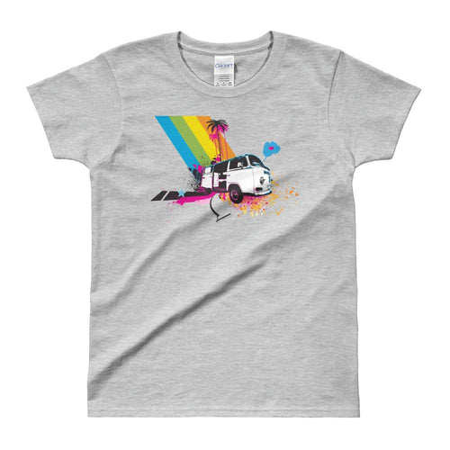 Rainbow Wagon T Shirt Grey Urban Style Rainbow Mini Bus T Shirt for Women - Dafakar