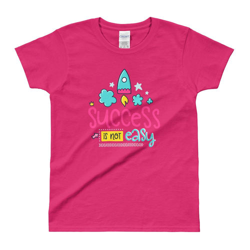 Cute Success Print Short Sleeve Round Neck Pink 100% Cotton T-Shirt for Women - Dafakar