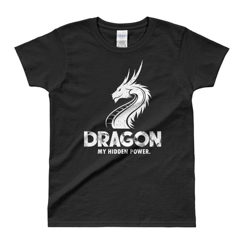 Dragon Printed Short Sleeve Round Neck Black 100% Cotton T-Shirt for Women - Dafakar