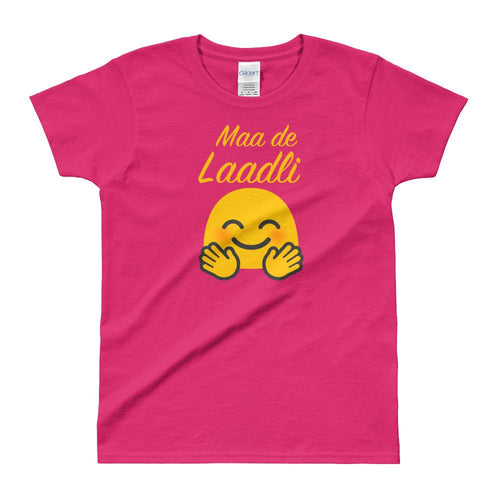 Maa Da Laadla T Shirt Pink Maa Da Laadla Emoji T Shirt for Women - Dafakar