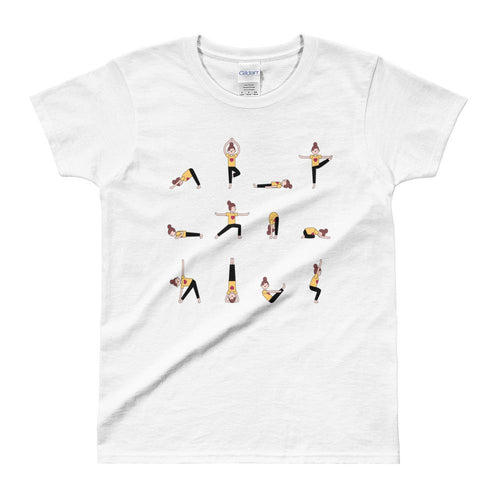 Yoga T Shirt White Yoga Moves T Shirt Cotton Yoga Tee for Women - Dafakar