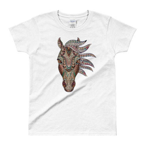Horse Head Printed White Color Cotton Horse Print T Shirt for Women - Dafakar