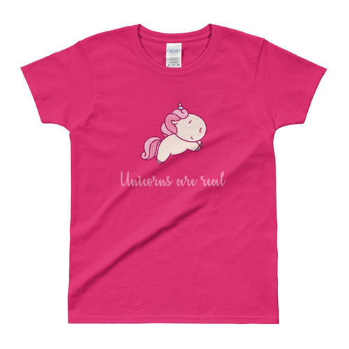 Unicorns Are Real T Shirt Pink Cute Unicorn T Shirt for Women - Dafakar