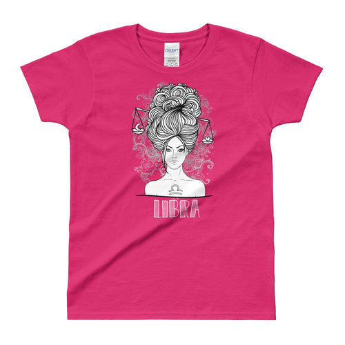 Libra T Shirt Zodiac Short Sleeve Round Neck Pink Cotton T-Shirt for Women - Dafakar