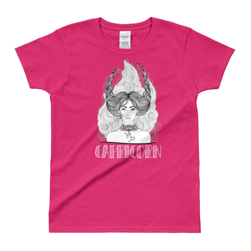 Capricorn T Shirt Zodiac Round Neck Pink T-Shirt for Women - Dafakar
