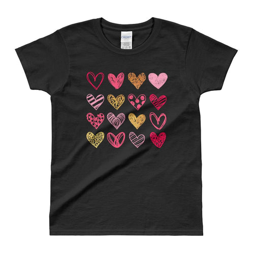Cute Hearts T Shirt Black Cute Shapes of Hearts T Shirt for Women - Dafakar