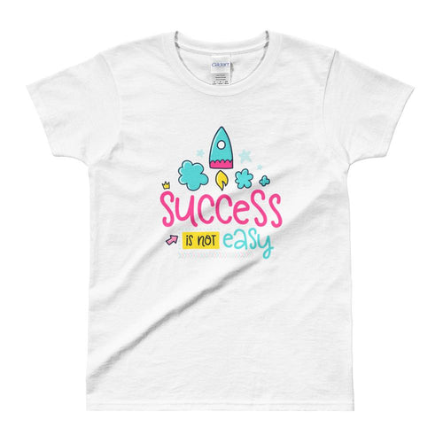 Cute Success Print Short Sleeve Round Neck White 100% Cotton T-Shirt for Women - Dafakar