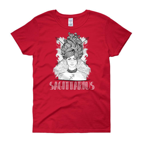 Sagittarius T Shirt Zodiac Short Sleeve Round Neck Red T-Shirt for Women - Dafakar