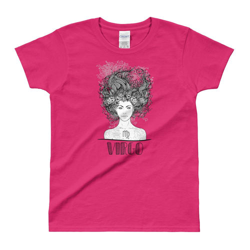 Virgo T Shirt Zodiac Round Neck Pink Cotton T-Shirt for Women - Dafakar