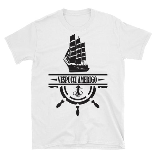 Nautical Ship Printed Short Sleeve Round Neck White Cotton T-Shirt for Men - Dafakar