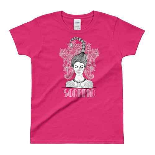 Scorpio T Shirt Zodiac Short Sleeve Round Neck Pink Cotton T-Shirt for Women - Dafakar
