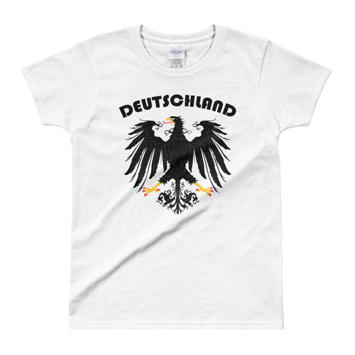Deutschland Germany Vintage Eagle Coat of Arms Black T Shirt Tee for Women - Dafakar