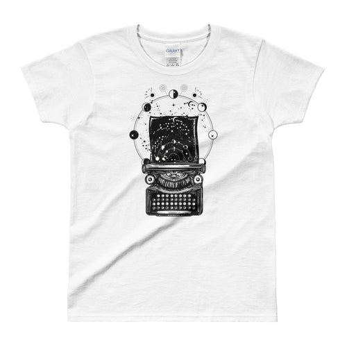 Typewriter tattoo Design T Shirt Symbol of Imagination Typewriter T Shirt White for Women - Dafakar