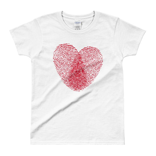 Heart Fingerprint T-shirt Love Fingerprint White Cotton T-Shirt for Women - Dafakar