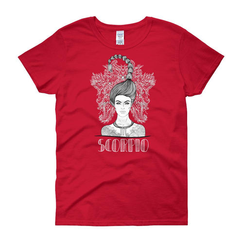 Scorpio T Shirt Zodiac Short Sleeve Round Neck Red Cotton T-Shirt for Women - Dafakar