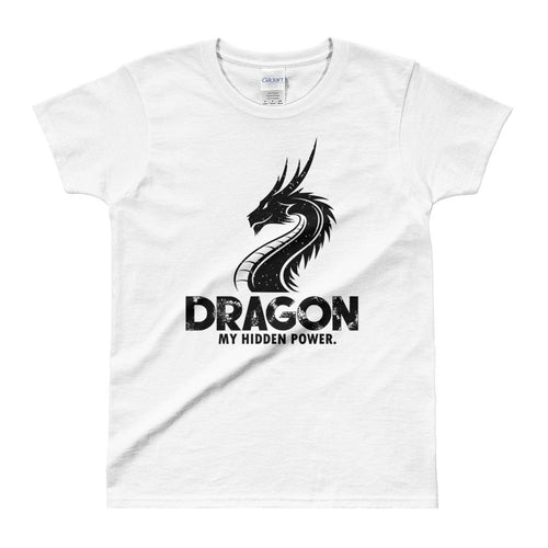 Dragon Printed Short Sleeve Round Neck White 100% Cotton T-Shirt for Women - Dafakar